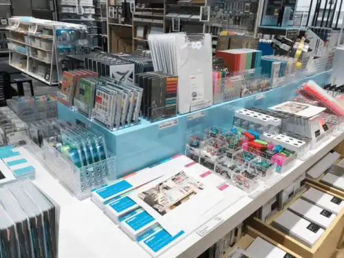 Clear Acrylic Product Holders Merchandising Retail Goods on Store Shelving