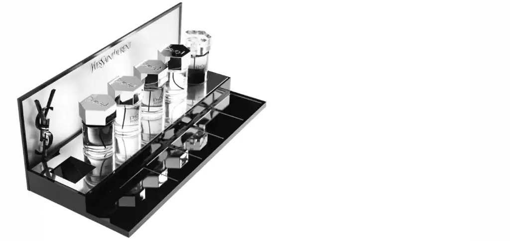 Custom Acrylic Cosmetic Countertop Display With Polished Finishes and Printed Graphics, Manufactured In-House by All Source+.